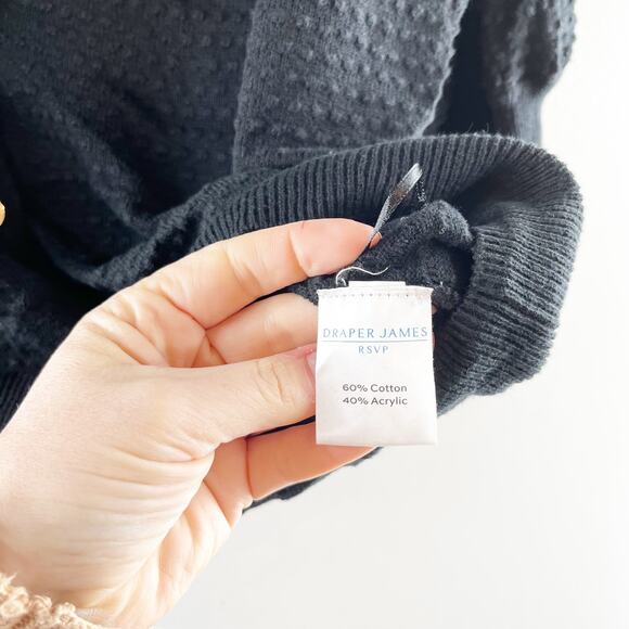 Draper James Short Puff Sleeve V Neck Button Up Cardigan Sweater Black Large - Picture 4 of 5